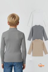 Erkek Çocuk 3’lü Set Esnek Kaşkorse Fitilli Boğazlı Uzun Kollu Body Pamuklu İçlik & Günlük Basic Üst