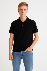 Polo Yaka Tişört %100 Pamuk, Premium Kalite, Düz Renk, Klasik ve Şık Yazlık, Günlük Düz Renk XS - SİYAH