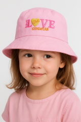 Kız Çocuk Pembe Bucket Şapka Yazlık Pamuklu Güneş Koruyucu Şapka | Nakışlı Şık Günlük Şapka 5-8 yaş