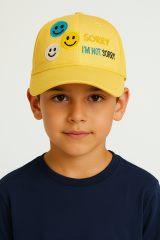Erkek Çocuk Nakışlı Şapka | Renkli Smiley Baskılı Yazlık Pamuklu Ayarlanabilir Çocuk Şapka 3-7 Yaş