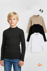 Erkek Çocuk 3’lü Set Esnek Kaşkorse Fitilli Boğazlı Uzun Kollu Body Pamuklu İçlik & Günlük Basic Üst