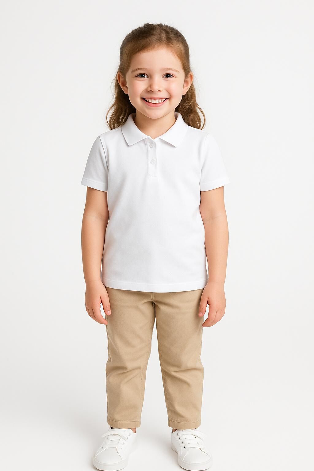 Kız Çocuk Premium Polo Yaka Kısa Kollu Tişört  %100 Pamuk Okula ve Günlük Kullanıma Uygun  5-9 Yaş 8 YAŞ - BEYAZ