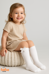 Kız Çocuk Diz Altı Ribana Çorap Fiyonklu Dantel Kurdela Detaylı Pamuklu Yumuşak Yapı 3-12 Yaş Arası