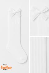 Kız Çocuk Diz Altı Ribana Çorap Fiyonklu Dantel Kurdela Detaylı Pamuklu Yumuşak Yapı 3-12 Yaş Arası