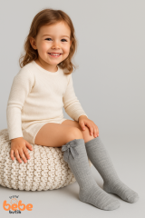 Kız Çocuk Diz Altı Ribana Çorap Fiyonklu Dantel Kurdela Detaylı Pamuklu Yumuşak Yapı 3-12 Yaş Arası