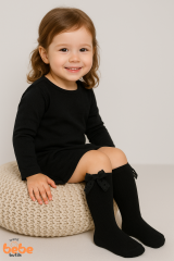 Kız Çocuk Diz Altı Ribana Çorap Fiyonklu Dantel Kurdela Detaylı Pamuklu Yumuşak Yapı 3-12 Yaş Arası