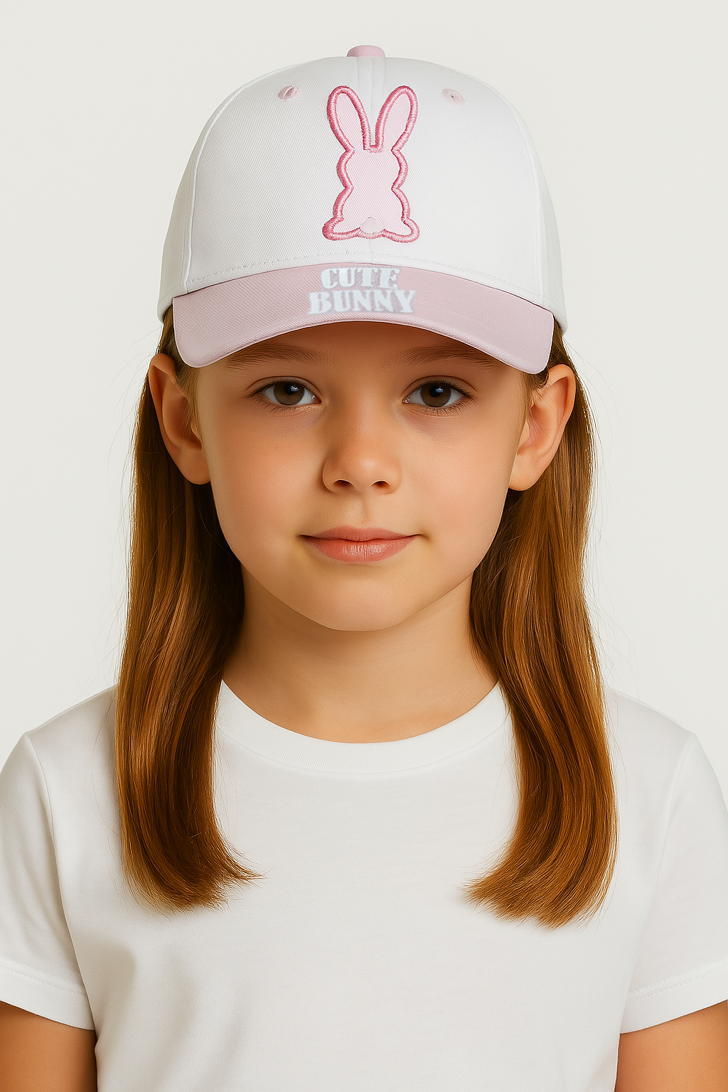 Kız Çocuk Cute Bunny Nakışlı Şapka | Tavşan Desenli Yazlık Pamuklu Ayarlanabilir Kep Modeli 3-7 Yaş BEYAZ - 3-7 Yaş