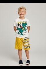 Erkek Çocuk Özel Karakter Baskılı Yazlık Şortlu Takım SARI 11-12 Yaş