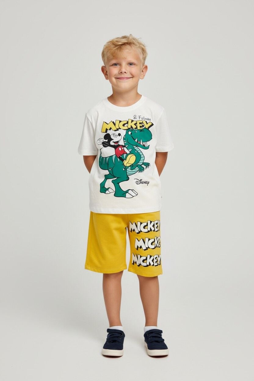 Erkek Çocuk Özel Karakter Baskılı Yazlık Şortlu Takım SARI 11-12 Yaş