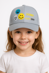 Kız Çocuk Nakışlı Şapka | Renkli Smiley Baskılı Yazlık Pamuklu Ayarlanabilir Çocuk Şapka 3-7 Yaş