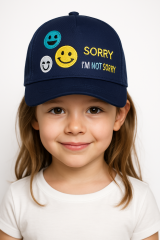 Kız Çocuk Nakışlı Şapka | Renkli Smiley Baskılı Yazlık Pamuklu Ayarlanabilir Çocuk Şapka 3-7 Yaş