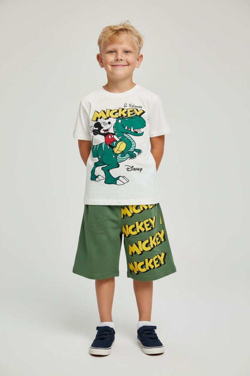 Erkek Çocuk Özel Karakter Baskılı Yazlık Şortlu Takım YEŞİL 11-12 Yaş