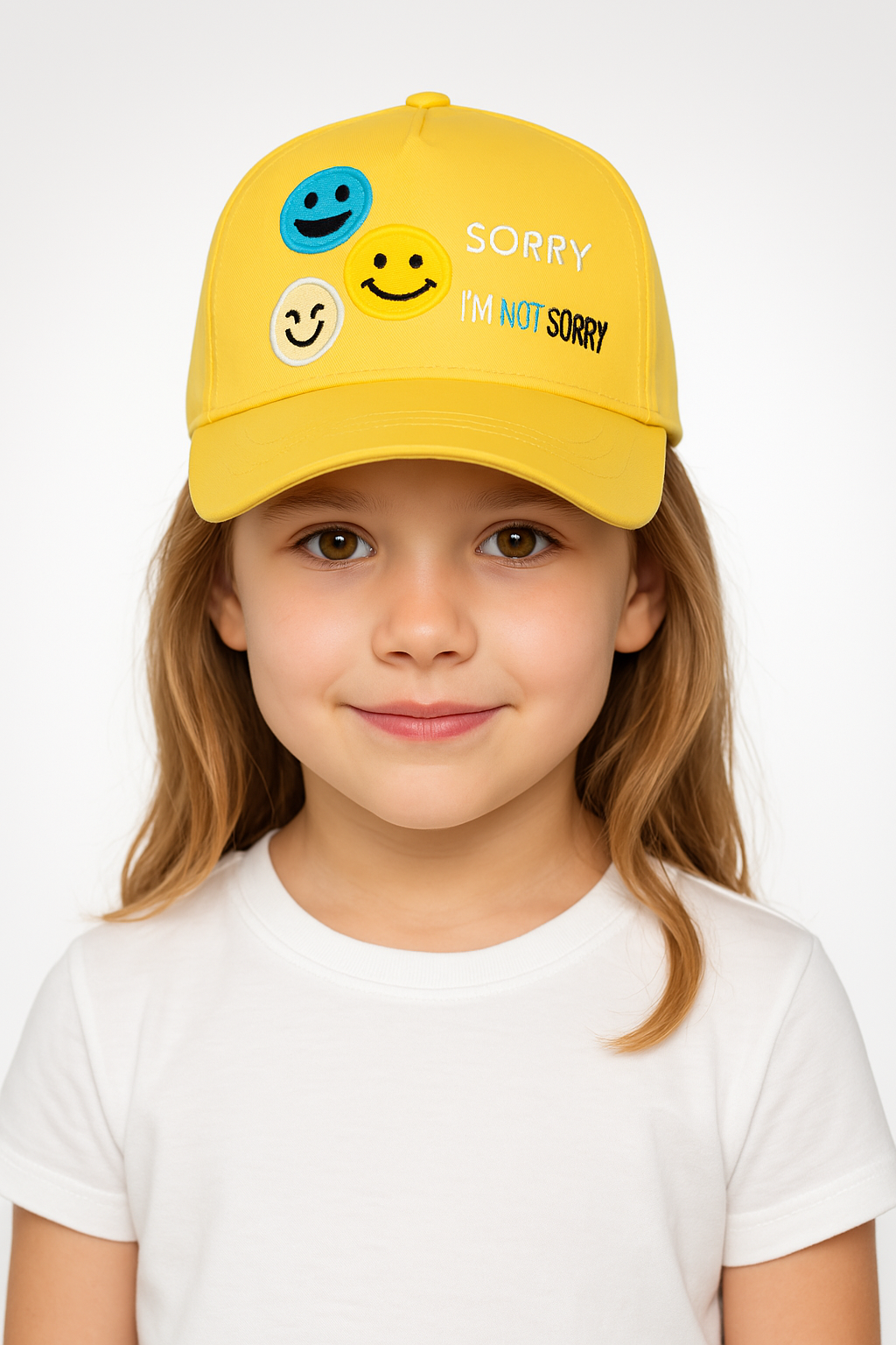 Kız Çocuk Nakışlı Şapka | Renkli Smiley Baskılı Yazlık Pamuklu Ayarlanabilir Çocuk Şapka 3-7 Yaş SARI - 3-7 Yaş