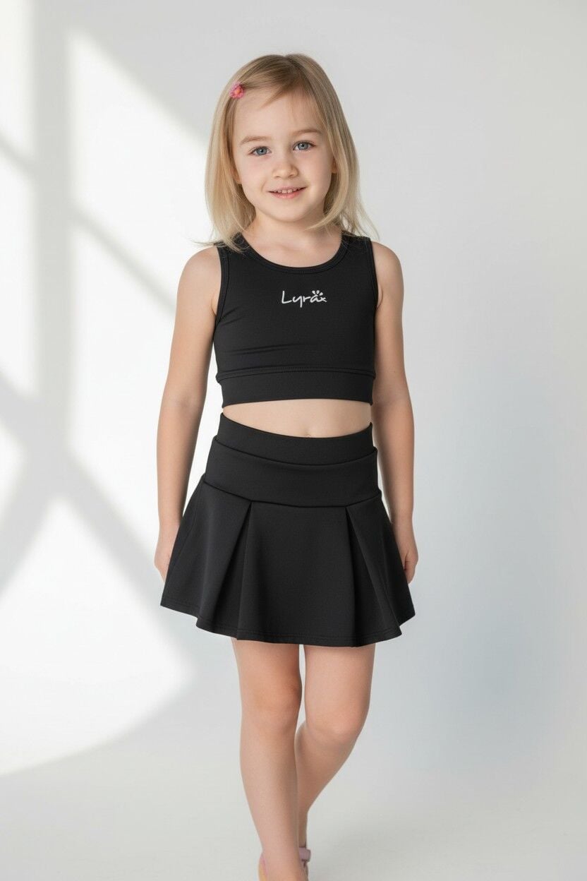 Kız Çocuk Modern Tasarım Şortlu Etekli İkili Mayo Takımı SİYAH 13-14 Yaş