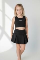 Kız Çocuk Modern Tasarım Şortlu Etekli İkili Mayo Takımı SİYAH 13-14 Yaş
