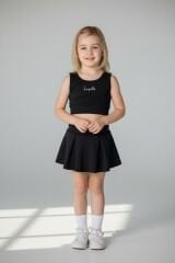 Kız Çocuk Modern Tasarım Şortlu Etekli İkili Mayo Takımı SİYAH 13-14 Yaş