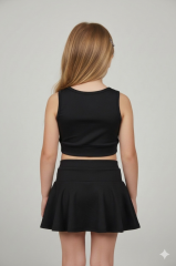 Kız Çocuk Modern Tasarım Şortlu Etekli İkili Mayo Takımı SİYAH 13-14 Yaş