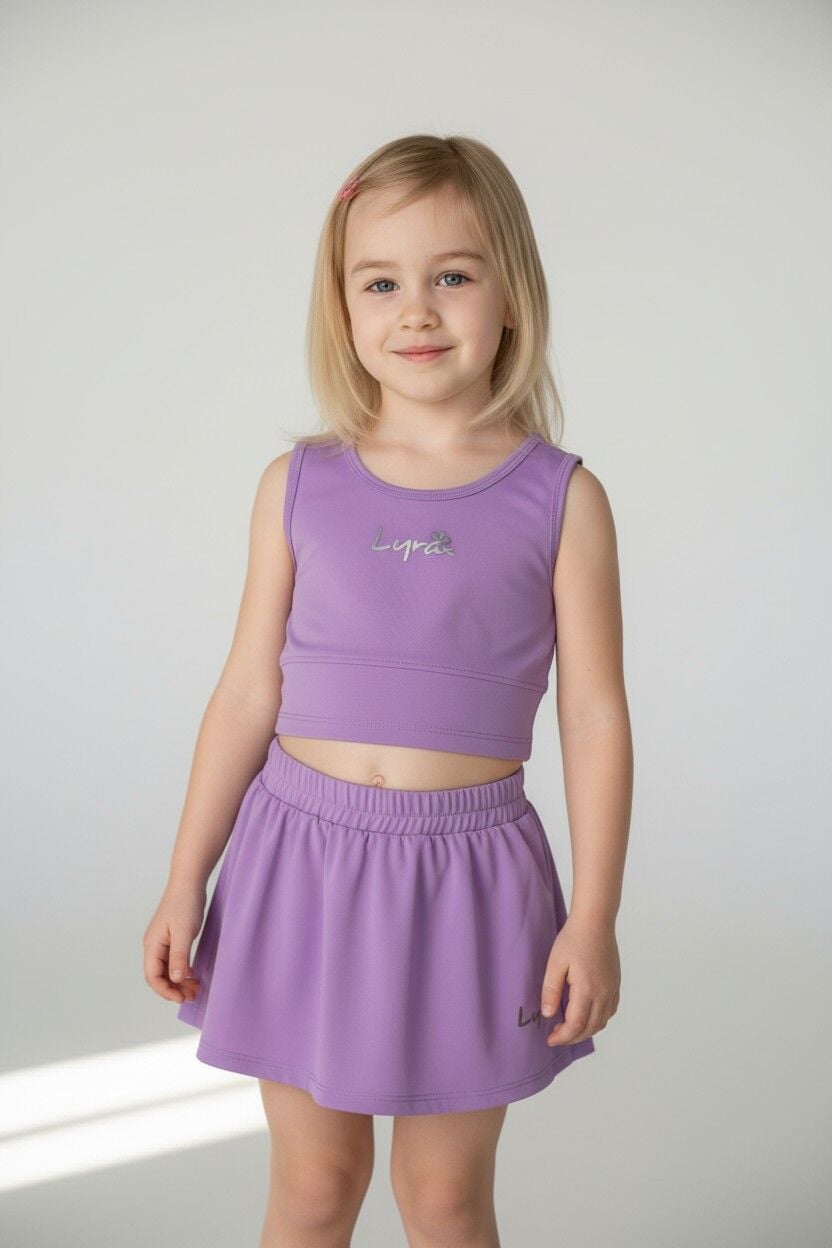 Kız Çocuk Modern Tasarım Şortlu Etekli İkili Mayo Takımı LİLA 13-14 Yaş