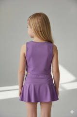 Kız Çocuk Modern Tasarım Şortlu Etekli İkili Mayo Takımı LİLA 11-12 Yaş