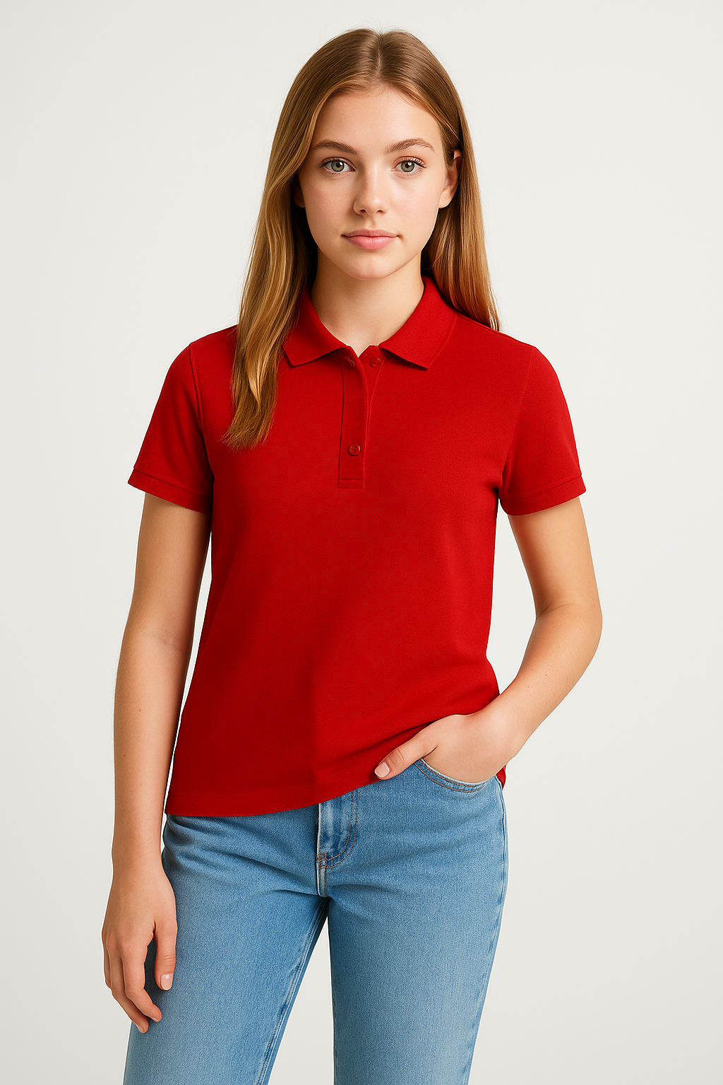 Kadın Polo Yaka Tişört Şık, Basic, Pamuklu Kısa Kollu Yazlık T-Shirt Nefes Alan Kumaş, Günlük & Şık XS - KIRMIZI
