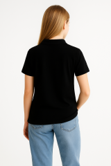 Kadın Polo Yaka Tişört Şık, Basic, Pamuklu Kısa Kollu Yazlık T-Shirt Nefes Alan Kumaş, Günlük & Şık 2XL - SİYAH
