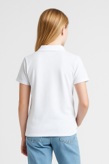 Kadın Polo Yaka Tişört Şık, Basic, Pamuklu Kısa Kollu Yazlık T-Shirt Nefes Alan Kumaş, Günlük & Şık S - BEYAZ