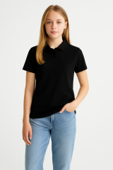 Kadın Polo Yaka Tişört Şık, Basic, Pamuklu Kısa Kollu Yazlık T-Shirt Nefes Alan Kumaş, Günlük & Şık SİYAH - M