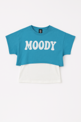 Kız Çocuk Yazlık Takım 2’li | MOODY Baskılı Crop, Atlet + Yırtmaçlı Bol Paça Pantolon | 8-13 Yaş MAVİ - 10-11 Yaş