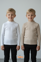 Erkek Çocuk 2’li Set Esnek Kaşkorse Fitilli Boğazlı Uzun Kollu Body Pamuklu İçlik & Günlük Basic Üst