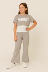 Kız Çocuk Yazlık Takım 2’li | MOODY Baskılı Crop, Atlet + Yırtmaçlı Bol Paça Pantolon | 8-13 Yaş GRİ - 12-13 Yaş