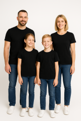 Aile Kombini Tişört Unisex Pamuklu Siyah Beyaz Basic Yazlık Model Siyah (TEK ADET – Kombin İçin Ekleyin) 3XL