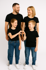 Aile Kombini Tişört Unisex Pamuklu Siyah Beyaz Basic Yazlık Model Siyah (TEK ADET – Kombin İçin Ekleyin) 3XL