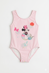 Kız Çocuk Özel Karakter Deniz Kızı Baskılı Pembe Mayo 10 YAŞ