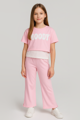 Kız Çocuk Yazlık Takım 2’li | MOODY Baskılı Crop, Atlet + Yırtmaçlı Bol Paça Pantolon | 8-13 Yaş PEMBE - 12-13 Yaş