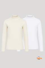 Erkek Çocuk 2’li Set Esnek Kaşkorse Fitilli Boğazlı Uzun Kollu Body Pamuklu İçlik & Günlük Basic Üst