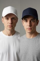 Erkek 2'li Ekonomik Paket Beyzbol Şapkası Seti - Ayarlanabilir Spor Şapka Kombini BEYAZ-LACİVERT