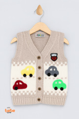 Erkek Çocuk Araba Desenli Triko Yelek | Baharlık & Kışlık Örgü Düğmeli Hırka Süveter 5-8 Yaş Yelek