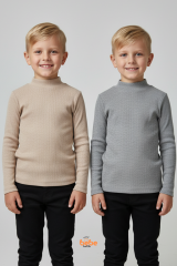 Erkek Çocuk 2’li Set Esnek Kaşkorse Fitilli Boğazlı Uzun Kollu Body Pamuklu İçlik & Günlük Basic Üst