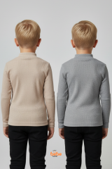 Erkek Çocuk 2’li Set Esnek Kaşkorse Fitilli Boğazlı Uzun Kollu Body Pamuklu İçlik & Günlük Basic Üst