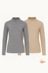 Erkek Çocuk 2’li Set Esnek Kaşkorse Fitilli Boğazlı Uzun Kollu Body Pamuklu İçlik & Günlük Basic Üst