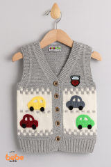 Erkek Çocuk Araba Desenli Triko Yelek | Baharlık & Kışlık Örgü Düğmeli Hırka Süveter 5-8 Yaş Yelek