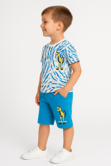 Zara Model Erkek Çocuk Dinazor Desenli Şort Tişört Takım 5-12 Yaş – Renkli Yazlık Spor Takım 11-12 Yaş - MAVİ