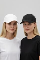 Kadın 2'li Avantaj Paketi Beyzbol Şapkası Seti - Ayarlanabilir Basic Spor Şapka Kombini SİYAH-BEYAZ