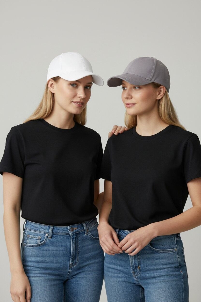 Kadın 2'li Avantaj Paketi Beyzbol Şapkası Seti - Ayarlanabilir Basic Spor Şapka Kombini  BEYAZ-GRİ