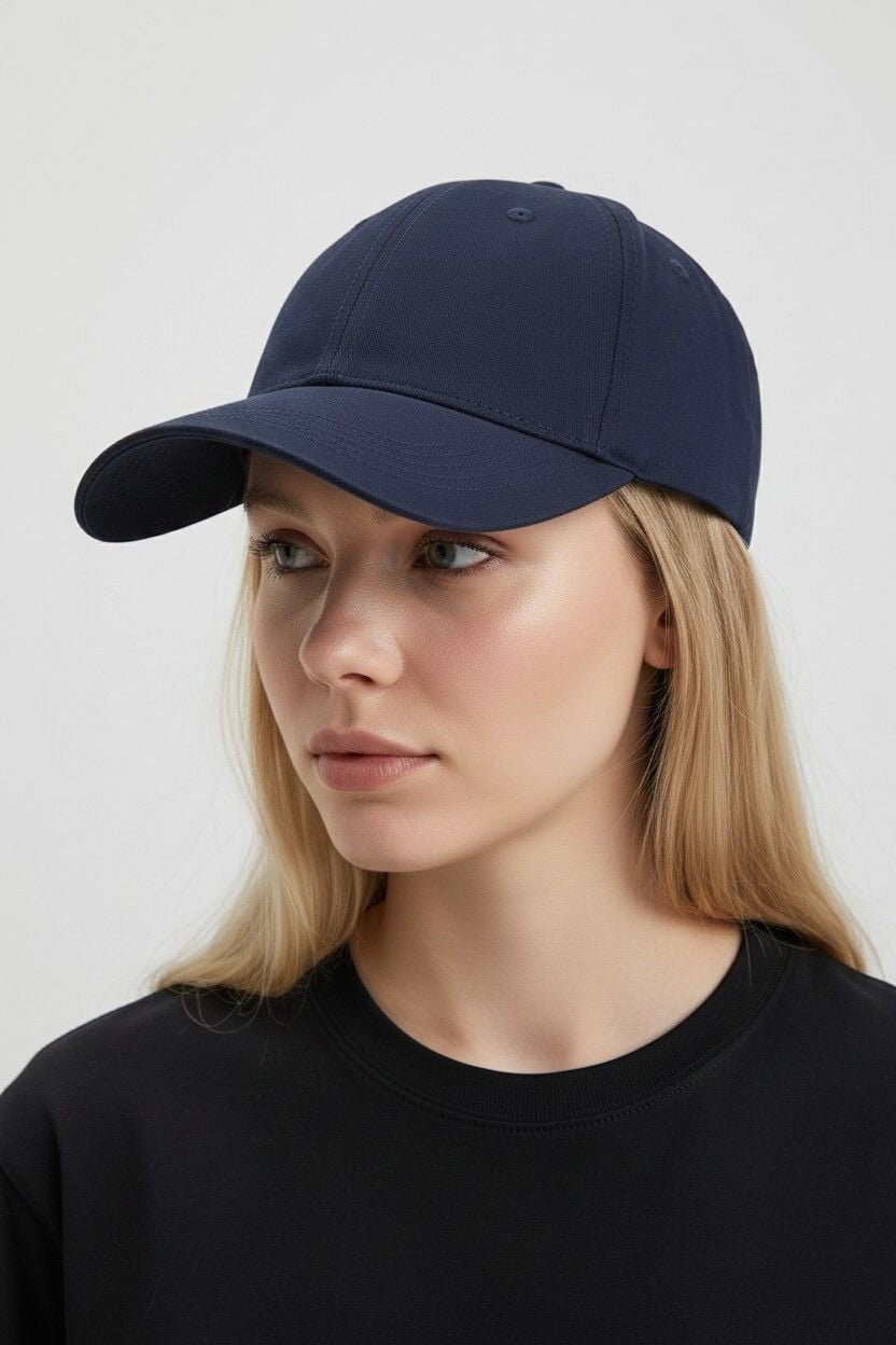 Kadın Premium Pamuklu Beyzbol Şapkası - Ayarlanabilir Basic Spor Şapka LACİVERT