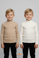 Erkek Çocuk 2’li Set Esnek Kaşkorse Fitilli Boğazlı Uzun Kollu Body Pamuklu İçlik & Günlük Basic Üst