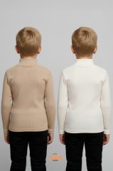 Erkek Çocuk 2’li Set Esnek Kaşkorse Fitilli Boğazlı Uzun Kollu Body Pamuklu İçlik & Günlük Basic Üst