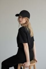 Kadın Premium Pamuklu Beyzbol Şapkası - Ayarlanabilir Basic Spor Şapka SİYAH