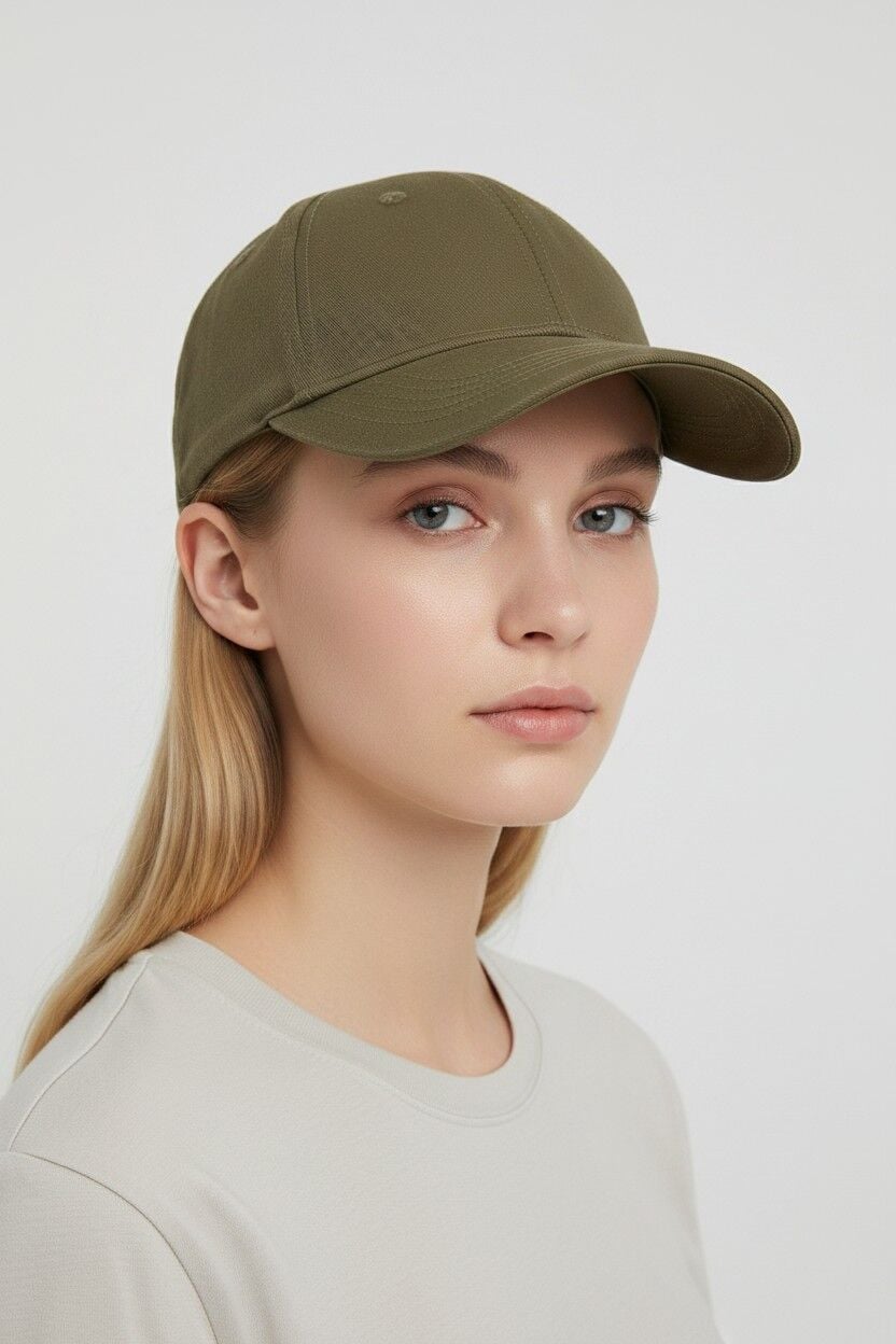Kadın Premium Pamuklu Beyzbol Şapkası - Ayarlanabilir Basic Spor Şapka HAKİ