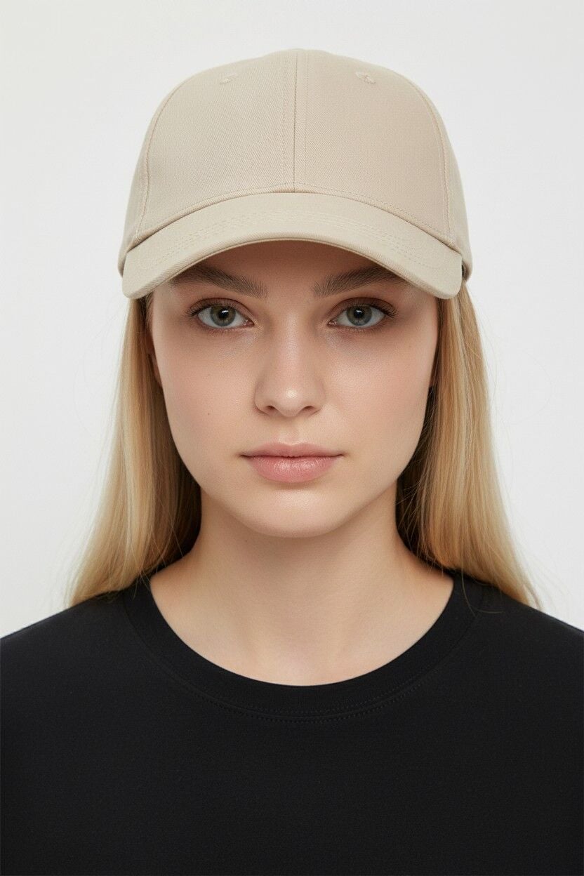 Kadın Premium Pamuklu Beyzbol Şapkası - Ayarlanabilir Basic Spor Şapka KREM